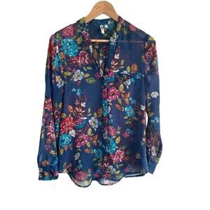 Kut From The Kloth‎ Sinclaire Floral Blouse Semi Sheer Top Button Small Colorful